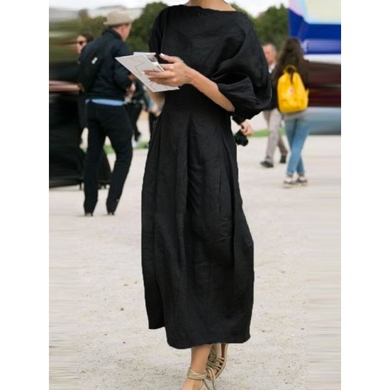 Half Sleeves Loose Solid Color Round-Neck Midi Dresses Half Sleeves Loose Solid Color Round-Neck Midi Dresses