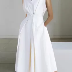 Sleeveless Solid Color Lapel Midi Dresses