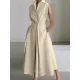 Sleeveless Solid Color Lapel Midi Dresses Sleeveless Solid Color Lapel Midi Dresses