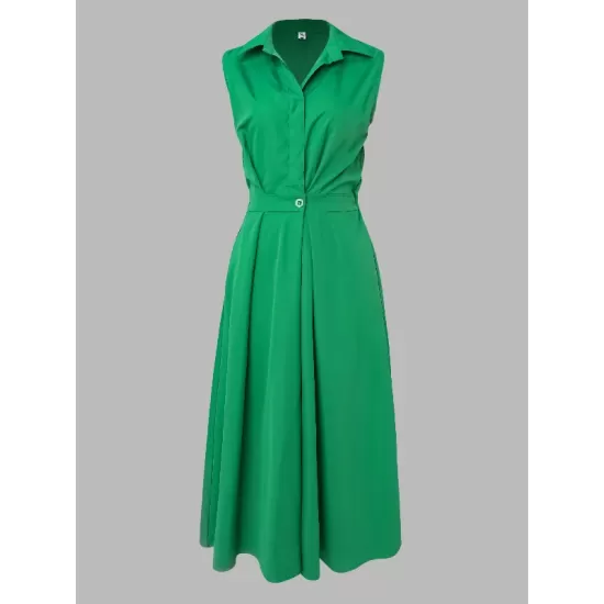 Sleeveless Solid Color Lapel Midi Dresses Sleeveless Solid Color Lapel Midi Dresses