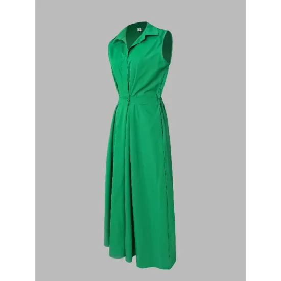 Sleeveless Solid Color Lapel Midi Dresses Sleeveless Solid Color Lapel Midi Dresses