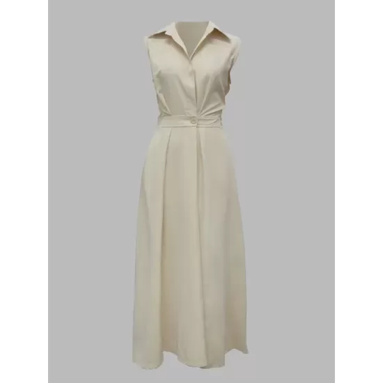 Sleeveless Solid Color Lapel Midi Dresses Sleeveless Solid Color Lapel Midi Dresses
