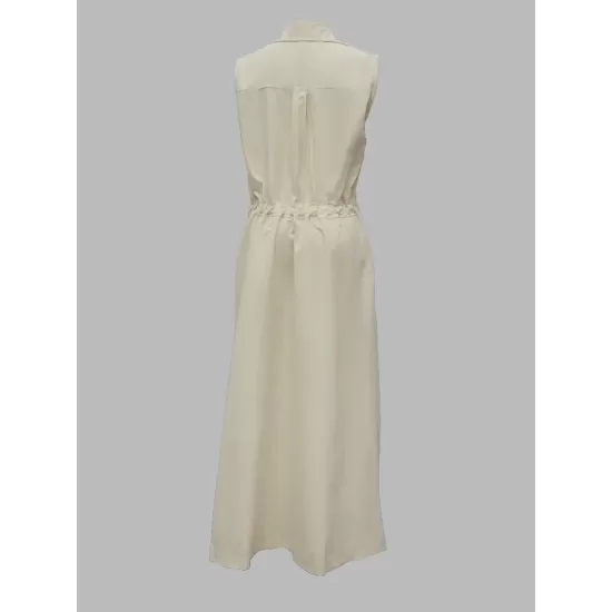 Sleeveless Solid Color Lapel Midi Dresses Sleeveless Solid Color Lapel Midi Dresses