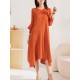 Pleated Solid Color Irregular clipping Loose Round-neck Midi Dresses Pleated Solid Color Irregular clipping Loose Round-neck Midi Dresses