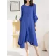 Pleated Solid Color Irregular clipping Loose Round-neck Midi Dresses Pleated Solid Color Irregular clipping Loose Round-neck Midi Dresses