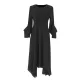 Pleated Solid Color Irregular clipping Loose Round-neck Midi Dresses Pleated Solid Color Irregular clipping Loose Round-neck Midi Dresses