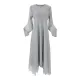Pleated Solid Color Irregular clipping Loose Round-neck Midi Dresses Pleated Solid Color Irregular clipping Loose Round-neck Midi Dresses