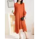 Pleated Solid Color Irregular clipping Loose Round-neck Midi Dresses Pleated Solid Color Irregular clipping Loose Round-neck Midi Dresses