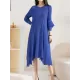 Pleated Solid Color Irregular clipping Loose Round-neck Midi Dresses Pleated Solid Color Irregular clipping Loose Round-neck Midi Dresses