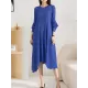 Pleated Solid Color Irregular clipping Loose Round-neck Midi Dresses Pleated Solid Color Irregular clipping Loose Round-neck Midi Dresses