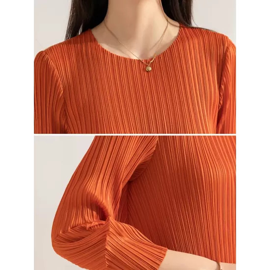 Pleated Solid Color Irregular clipping Loose Round-neck Midi Dresses Pleated Solid Color Irregular clipping Loose Round-neck Midi Dresses