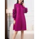 Embroidered Pleated Solid Color Long Sleeves Loose Round-neck Midi Dresses Embroidered Pleated Solid Color Long Sleeves Loose Round-neck Midi Dresses
