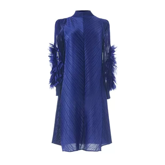 Embroidered Pleated Solid Color Long Sleeves Loose Round-neck Midi Dresses Embroidered Pleated Solid Color Long Sleeves Loose Round-neck Midi Dresses