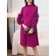 Embroidered Pleated Solid Color Long Sleeves Loose Round-neck Midi Dresses Embroidered Pleated Solid Color Long Sleeves Loose Round-neck Midi Dresses