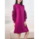 Embroidered Pleated Solid Color Long Sleeves Loose Round-neck Midi Dresses Embroidered Pleated Solid Color Long Sleeves Loose Round-neck Midi Dresses