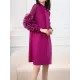Embroidered Pleated Solid Color Long Sleeves Loose Round-neck Midi Dresses Embroidered Pleated Solid Color Long Sleeves Loose Round-neck Midi Dresses