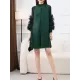 Embroidered Pleated Solid Color Long Sleeves Loose Round-neck Midi Dresses Embroidered Pleated Solid Color Long Sleeves Loose Round-neck Midi Dresses