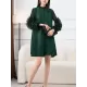 Embroidered Pleated Solid Color Long Sleeves Loose Round-neck Midi Dresses Embroidered Pleated Solid Color Long Sleeves Loose Round-neck Midi Dresses