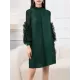 Embroidered Pleated Solid Color Long Sleeves Loose Round-neck Midi Dresses Embroidered Pleated Solid Color Long Sleeves Loose Round-neck Midi Dresses