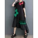Floral Printed Split-Joint Loose Short Sleeves Round-neck Midi Dresses Floral Printed Split-Joint Loose Short Sleeves Round-neck Midi Dresses
