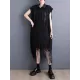 Gauze Pockets Split-Joint Tasseled Short Sleeves Lapel Midi Dresses Gauze Pockets Split-Joint Tasseled Short Sleeves Lapel Midi Dresses