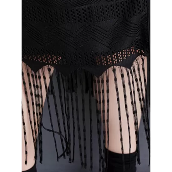 Gauze Pockets Split-Joint Tasseled Short Sleeves Lapel Midi Dresses Gauze Pockets Split-Joint Tasseled Short Sleeves Lapel Midi Dresses