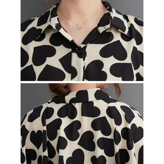 Heart Print Batwing Sleeves Irregular clipping Lapel Midi Dresses Heart Print Batwing Sleeves Irregular clipping Lapel Midi Dresses