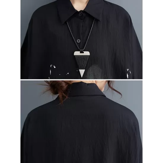 Pockets Printed Half Sleeves Loose Lapel Midi Dresses Pockets Printed Half Sleeves Loose Lapel Midi Dresses