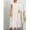 Pleated Solid Color Loose Short Sleeves Round-Neck Midi Dresses