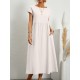 Pleated Solid Color Loose Short Sleeves Round-Neck Midi Dresses Pleated Solid Color Loose Short Sleeves Round-Neck Midi Dresses