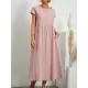 Pleated Solid Color Loose Short Sleeves Round-Neck Midi Dresses Pleated Solid Color Loose Short Sleeves Round-Neck Midi Dresses