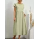 Pleated Solid Color Loose Short Sleeves Round-Neck Midi Dresses Pleated Solid Color Loose Short Sleeves Round-Neck Midi Dresses