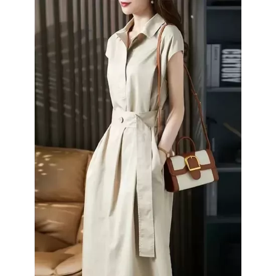 Bandage Solid Color Plus Size Short Sleeves Lapel Midi Dresses Bandage Solid Color Plus Size Short Sleeves Lapel Midi Dresses