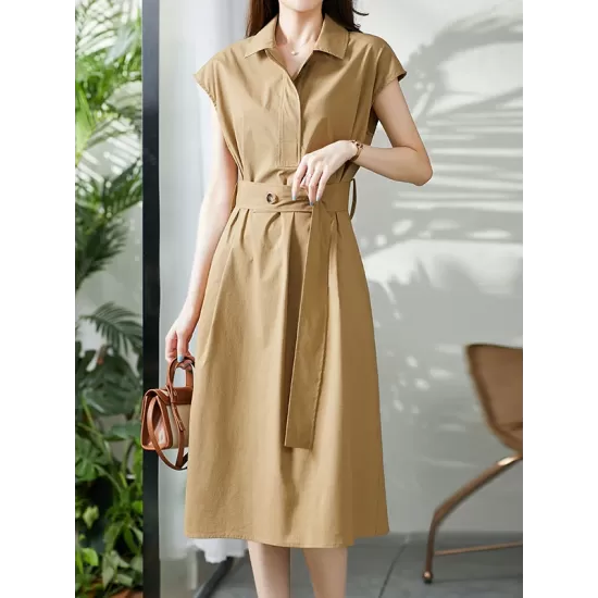 Bandage Solid Color Plus Size Short Sleeves Lapel Midi Dresses Bandage Solid Color Plus Size Short Sleeves Lapel Midi Dresses