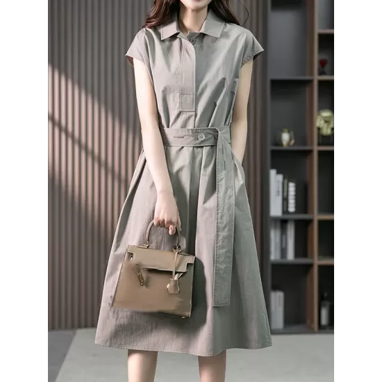 Bandage Solid Color Plus Size Short Sleeves Lapel Midi Dresses Bandage Solid Color Plus Size Short Sleeves Lapel Midi Dresses
