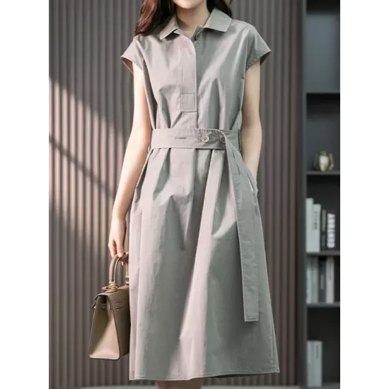 Bandage Solid Color Plus Size Short Sleeves Lapel Midi Dresses Bandage Solid Color Plus Size Short Sleeves Lapel Midi Dresses
