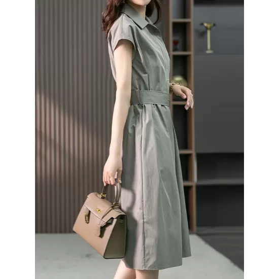 Bandage Solid Color Plus Size Short Sleeves Lapel Midi Dresses Bandage Solid Color Plus Size Short Sleeves Lapel Midi Dresses