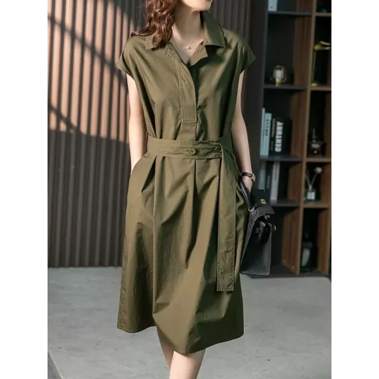 Bandage Solid Color Plus Size Short Sleeves Lapel Midi Dresses Bandage Solid Color Plus Size Short Sleeves Lapel Midi Dresses