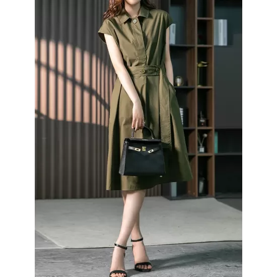 Bandage Solid Color Plus Size Short Sleeves Lapel Midi Dresses Bandage Solid Color Plus Size Short Sleeves Lapel Midi Dresses