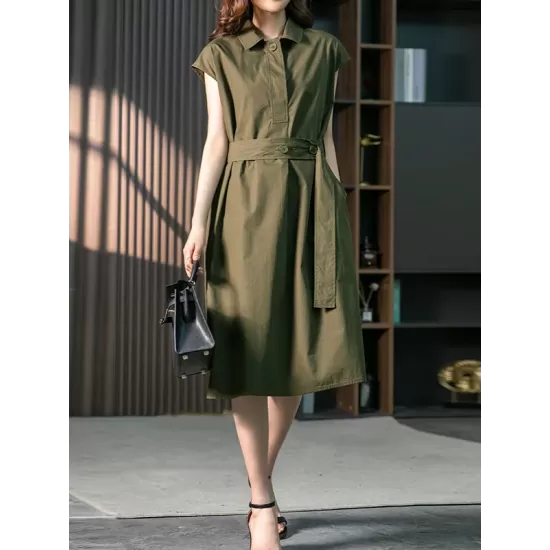 Bandage Solid Color Plus Size Short Sleeves Lapel Midi Dresses Bandage Solid Color Plus Size Short Sleeves Lapel Midi Dresses