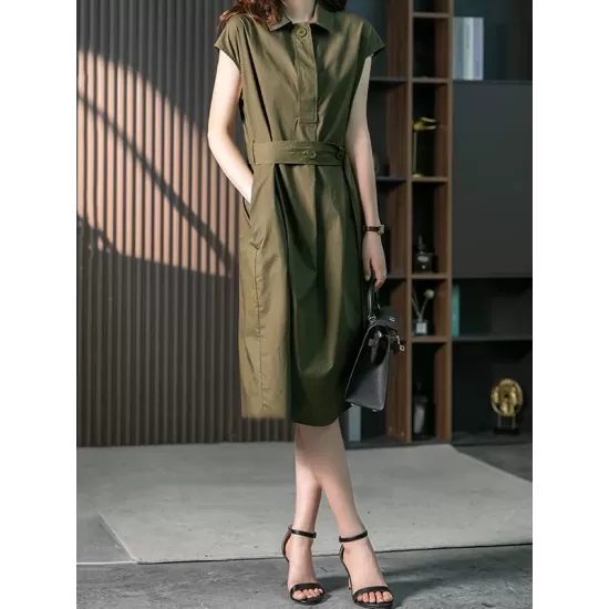 Bandage Solid Color Plus Size Short Sleeves Lapel Midi Dresses Bandage Solid Color Plus Size Short Sleeves Lapel Midi Dresses