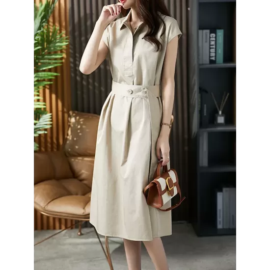 Bandage Solid Color Plus Size Short Sleeves Lapel Midi Dresses Bandage Solid Color Plus Size Short Sleeves Lapel Midi Dresses