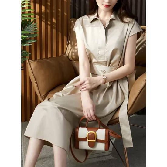 Bandage Solid Color Plus Size Short Sleeves Lapel Midi Dresses Bandage Solid Color Plus Size Short Sleeves Lapel Midi Dresses