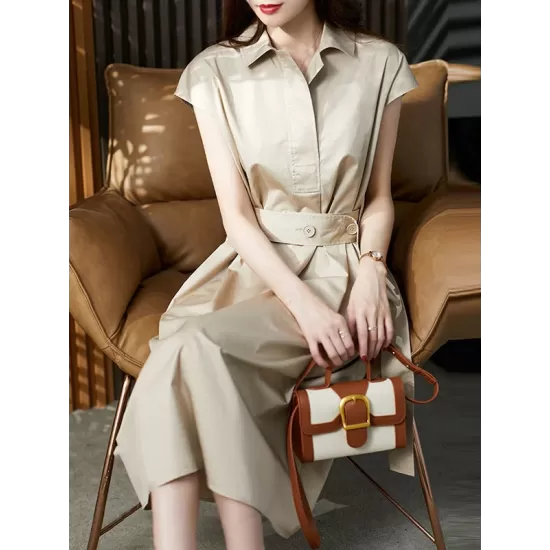 Bandage Solid Color Plus Size Short Sleeves Lapel Midi Dresses Bandage Solid Color Plus Size Short Sleeves Lapel Midi Dresses