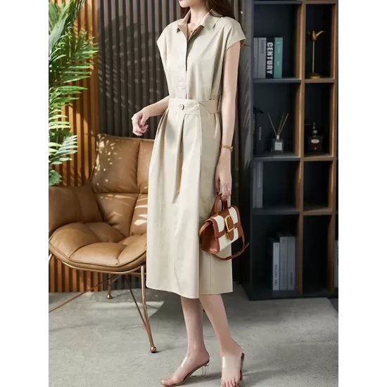 Bandage Solid Color Plus Size Short Sleeves Lapel Midi Dresses Bandage Solid Color Plus Size Short Sleeves Lapel Midi Dresses