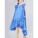 Asymmetric Pleated Solid Color Split-Joint Flying Sleeves Loose Round-Neck Midi Dresses Asymmetric Pleated Solid Color Split-Joint Flying Sleeves Loose Round-Neck Midi Dresses