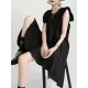 Asymmetric Pleated Solid Color Split-Joint Flying Sleeves Loose Round-Neck Midi Dresses Asymmetric Pleated Solid Color Split-Joint Flying Sleeves Loose Round-Neck Midi Dresses