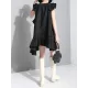 Asymmetric Pleated Solid Color Split-Joint Flying Sleeves Loose Round-Neck Midi Dresses Asymmetric Pleated Solid Color Split-Joint Flying Sleeves Loose Round-Neck Midi Dresses