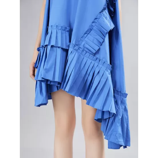 Asymmetric Pleated Solid Color Split-Joint Flying Sleeves Loose Round-Neck Midi Dresses Asymmetric Pleated Solid Color Split-Joint Flying Sleeves Loose Round-Neck Midi Dresses