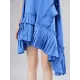 Asymmetric Pleated Solid Color Split-Joint Flying Sleeves Loose Round-Neck Midi Dresses Asymmetric Pleated Solid Color Split-Joint Flying Sleeves Loose Round-Neck Midi Dresses
